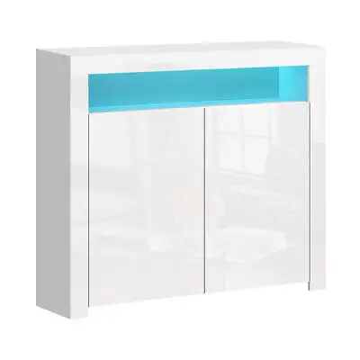 Artiss Buffet Sideboard Cabinet LED High Gloss Storage Cupboard 2 Doors White • $148.35