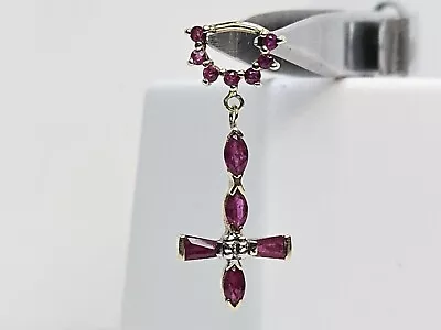 14K Yellow Gold Ruby & Diamond Dangle Earring Enhancer - Upside Down Cross 😈  • £260.04