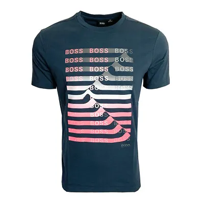 Hugo Boss T-Shirt With Striped Logo Artwork 50452846 410  - Navy • $64.99