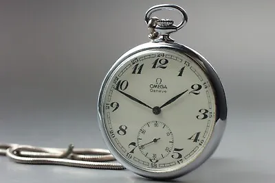 *Exc+5* Vintage OMEGA Geneve Pocket Watch Cal.960 Silver Hand Winding 48mm Men's • $299.99