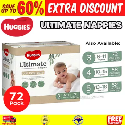 $57.40 • Buy Huggies Ultimate Nappy Pants For Boys & Girls Size 3-5 6kg-18kg Unisex Jumbo Pk