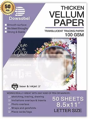 100 Sheets Translucent Vellum Paper 68LBS 8.5 X 11 Inches Printable Vellums ... • $23.73