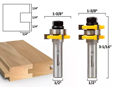 $38.95 • Buy 3/4  2 Bit Tongue And Groove Router Bit Set - 1/2  Shank - Yonico 15228