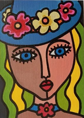 ACEO Picasso Woman Female Contempory Original Oil Painting Oxana Diaz 2.5 X 3.5  • $19.99