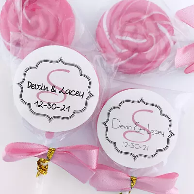 (24) Personalized Wedding Favor Labels Stickers Monogram Border 1.67  Round • $10.50