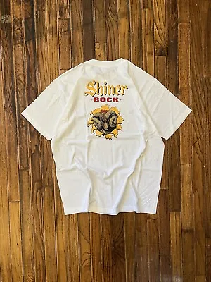 Vintage Shiner Bock Tee Shirt Mens XL White Beer Drink Goat Ram • $15.49