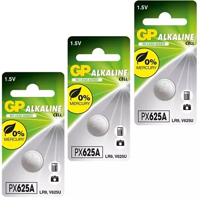 3 X GP PX625A Alkaline Button Cell Batteries 1.5V - 625A LR9 V625U L1560 EPX625G • £4.39