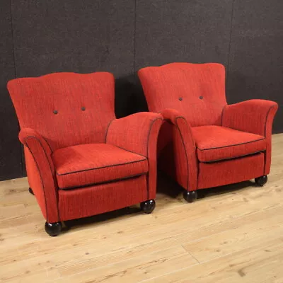 Pair Of Italian Armchairs Design Furniture Red Fabric Modern Vintage Chairs 900 • $6650