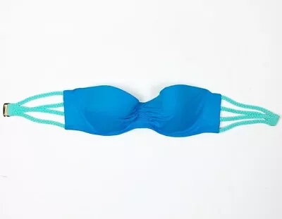 Victoria’s Secret Bandeau Bikini 2 Piece Swimsuit Top Blue Aqua Strappy 34C • $15.99