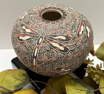 Mata Ortiz Pottery Aracely Ledezma Dragonfly Etched Mixed Clay Animal Fine Art • $100