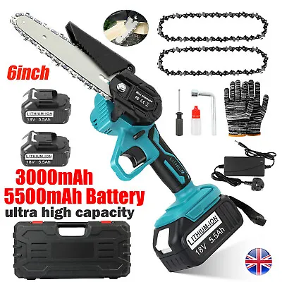 6in Mini Cordless Chainsaw Electric Saw Wood Cutter 5.5Ah Battery For Makita 18V • £19.49