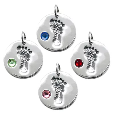 925 Sterling Silver Baby Feet Footprint Birthstone Charm - Choose Month • $20.14