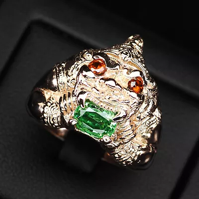 Hanuman Green Tsavorite Garnet 1.6Ct 925 Sterling Silver Rose Gold Ring Size 7.5 • $15.53