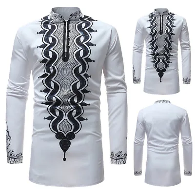 £20.39 • Buy Men's Luxury African Print Long Sleeve Dashiki Casual Shirt Top Blouse New