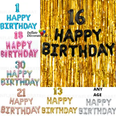 16 Inch Foil Numbers With Happy Birthday Bunting Banners All Age Colour Balloons • £3.95