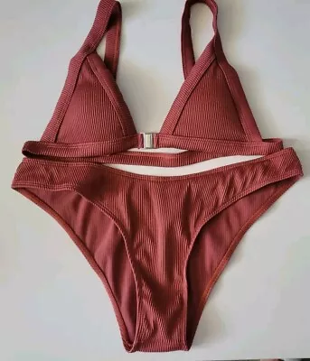 ZAFUL Bikini Set Women Size L/8 Padded Bra Front Closure Deep Coffee • $20