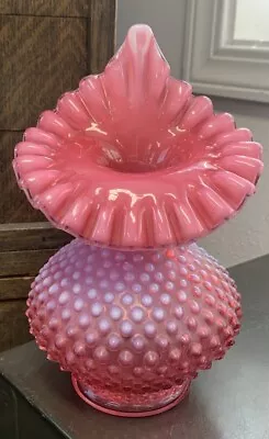 Vintage Fenton Cranberry Opalescent Hobnail Jack In Pulpit Vase 8.5” • $39.99