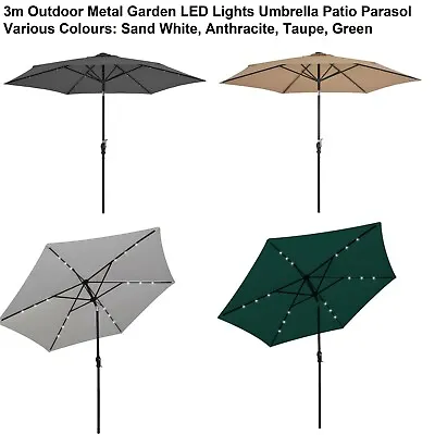 $154.95 • Buy 3m Outdoor Garden Patio Backyard Metal Pole LED Lights Umbrella Parasol Canopy