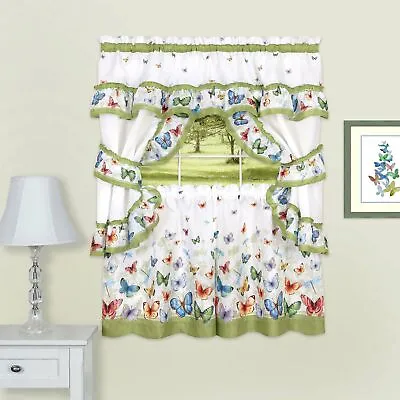 5C Window Kitchen Curtain Cottage Set Butterflies Tiers Valance Tiebacks • $20.49