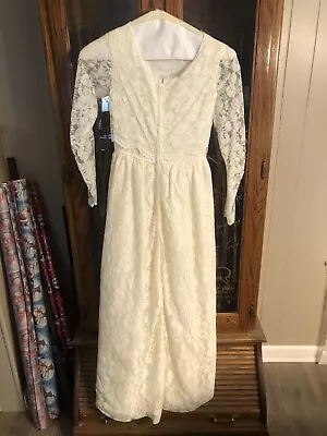 Vintage Wedding Gown White Lace Size Small M • $75