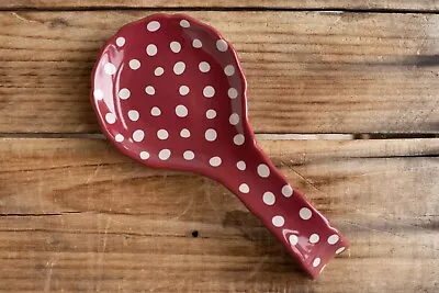 Pioneer Woman Spoon Rest Vintage Retro “Flea Market” Red Polka Dot Stoneware • $9.25