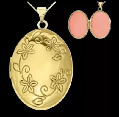 9ct Gold Large Oval Locket Hallmarked 30 X 25mm Embossed Detail 46cm Chain NEW • £229