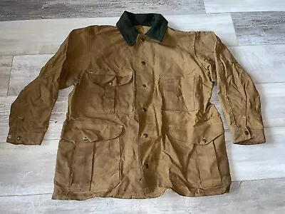 Vintage CC Filson Style 64 Waxed Cotton Tin Cloth Chore Coat Jacket Size 42 USA • $209.99