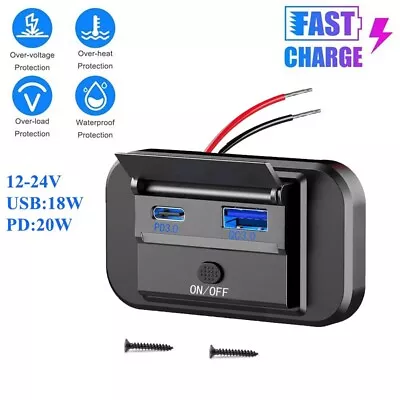 12V 24V Dual QC 3.0 USB + PD Type-C Fast Car Charger Socket Adapter Power Outlet • £6.99