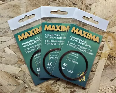  New  Maxima Knotless Tapered Leaders  Chameleon Ultragreen Tippet 4x • $25.95