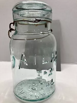 Vintage Atlas Blue E-Z Seal Glass Quart Canning Jar With Glass Lid & Wire Bale • $2.99