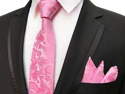 Tie Silk Necktie Wedding Floral Paisley Men + Pocket Square Hanky Matching UK • £8.99