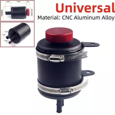 Universal CNC Aluminum Alloy Racing Power Steering Fluid Reservoir Tank W/Clamp • $50.26