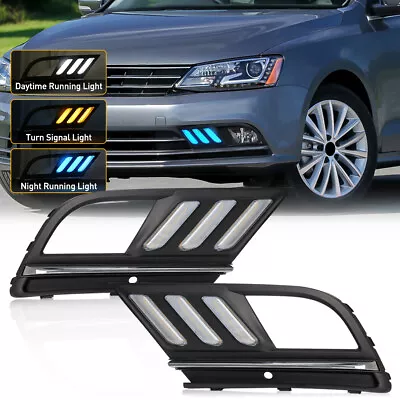 For VW Jetta Mk7 2015-2018 LED DRL Daytime Running Light Fog Lamp W/ Turn Signal • $106.99