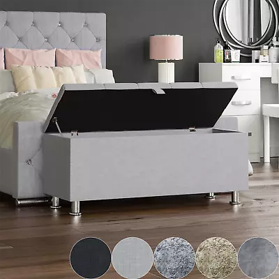 Storage Ottoman Trunk Chest Bedding Blanket Box Large Fabric Bench Pouffe Seat • £62.99