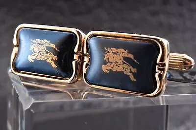 Burberry Square Cufflinks Gold X Blue Plaid Swivel Style Men's Jewelry Accessory • $143.53