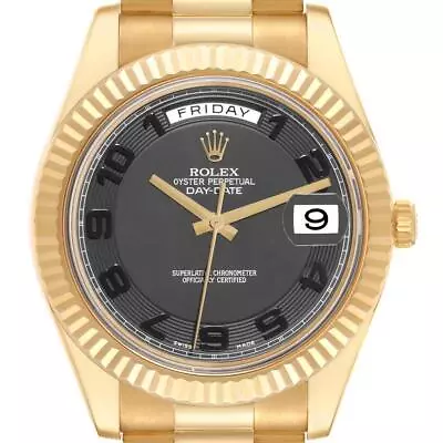 Rolex Day-Date II 41 President Yellow Gold Black Dial Mens Watch 218238 • $38470