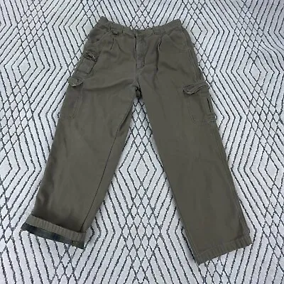 Vintage Cabelas Cargo Pants Men 36x29 Green Cargo Canvas Plaid Lined Insulated • $24.91