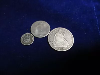 Three Seated Silvers 1876 Half In Vg 1876CC Quarter And 1849 Half Dime • $44.50