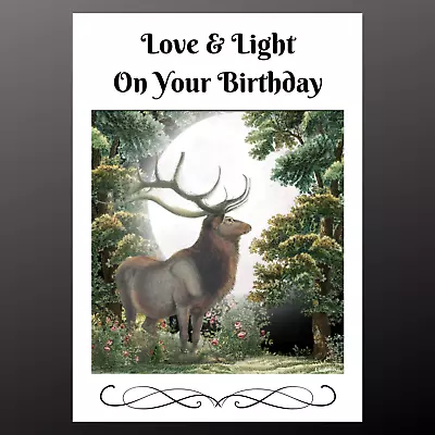 Moonlight Stag Love & Light Birthday Card Plantable Seed Personalise Pagan Wicca • £2.99