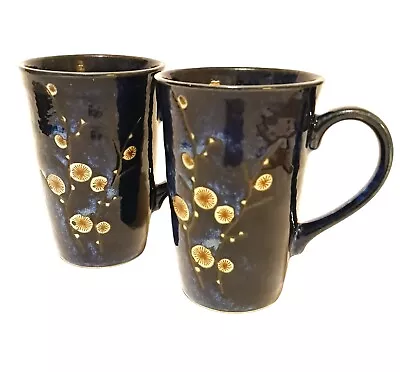 World Market Coffee Mug Cobalt Blue Set Of 2 Cherry Blossom 10 Oz  Made In Japan • $17