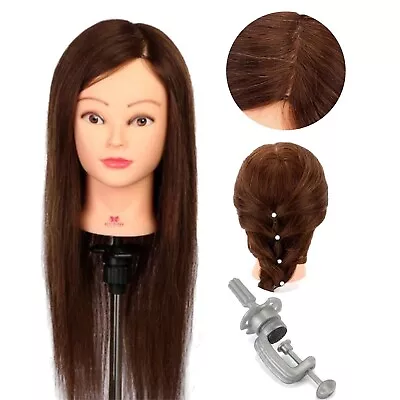 100% Real Hair Training Head Mannequin Cosmetology Doll Hairdresser Free Clamp • £25.59