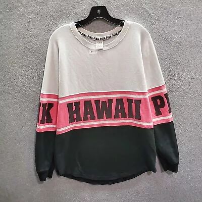 Pink Victorias Secret Women Sweater Small White Colorblock Logo Hawaii • $19.91