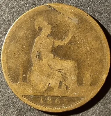 1868 Queen Victoria - Young Bun Head One Penny 1d • £2.70