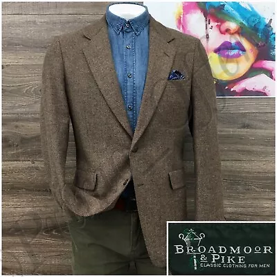 Vintage Mens Tweed Blazer Sport Coat Two Button Casual Jacket Size 42L Wool Suit • $79.95