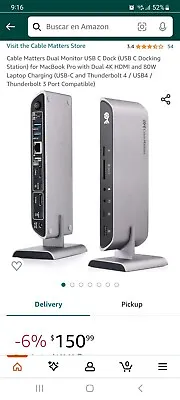 Cable Matters Dual Monitor USB C Dock (USB C Docking Station) For MacBook Pro Wi • $30