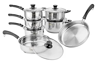 Cooking Pots Set Stainless Steel Ultra Thick 4 Layers Glass Lid Mirror Finish • $94.88