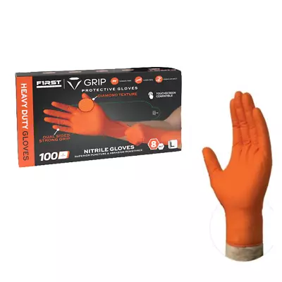 First Glove Grip Orange Nitrile Disposable Gloves 8 Mil Raised Diamond Texture • $83.99