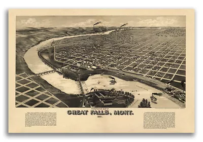 1891 Great Falls Montana Vintage Old Panoramic City Map - 16x24 • $13.95