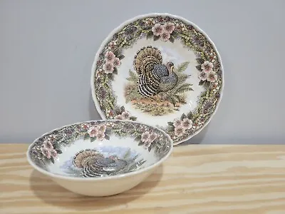 QUEEN’S Myott Factory Turkey Thanksgiving Salad Plate & Cereal Bowl • $23.96