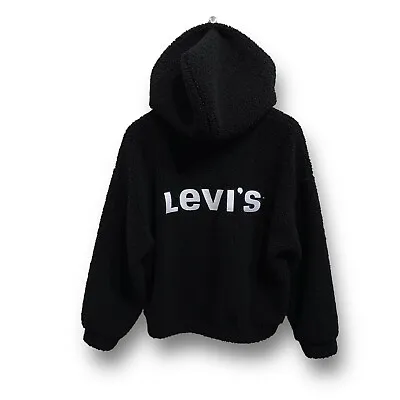 Levi’s Women's Sherpa Fleece Cropped Embroidered Logo Hoodie Medium 24.5 X 22 • $27.46